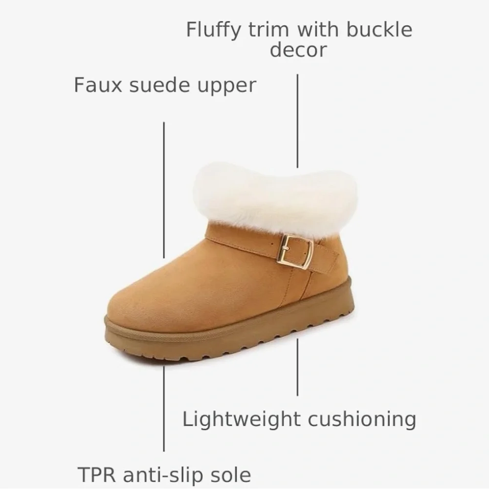 Goldnut/Ankle/Winter-Fall Boot/Women's/ Fluffy Trim & Buckle/Size: 6